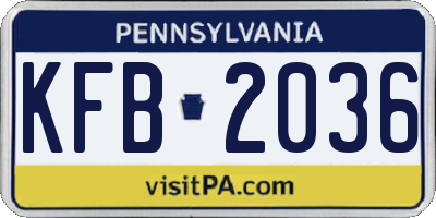 PA license plate KFB2036