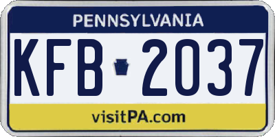 PA license plate KFB2037