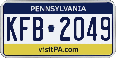 PA license plate KFB2049