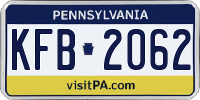 PA license plate KFB2062