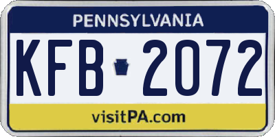 PA license plate KFB2072