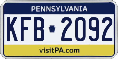 PA license plate KFB2092