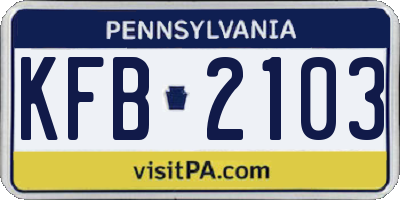 PA license plate KFB2103