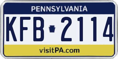 PA license plate KFB2114