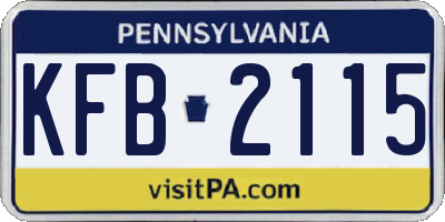 PA license plate KFB2115