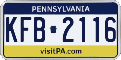 PA license plate KFB2116