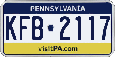 PA license plate KFB2117
