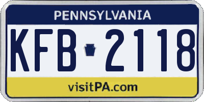 PA license plate KFB2118