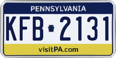 PA license plate KFB2131