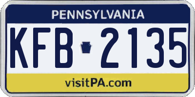 PA license plate KFB2135