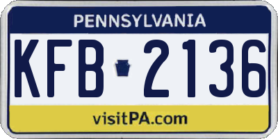 PA license plate KFB2136