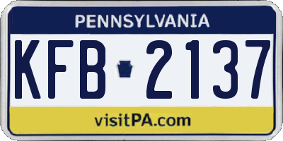 PA license plate KFB2137