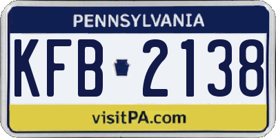 PA license plate KFB2138