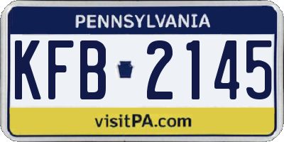 PA license plate KFB2145