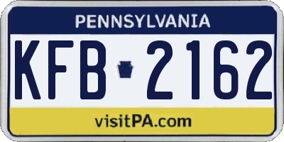 PA license plate KFB2162