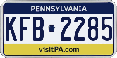 PA license plate KFB2285