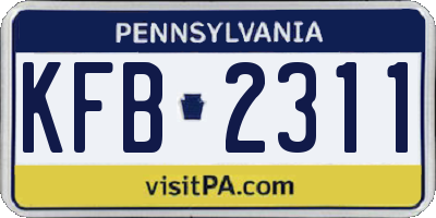 PA license plate KFB2311