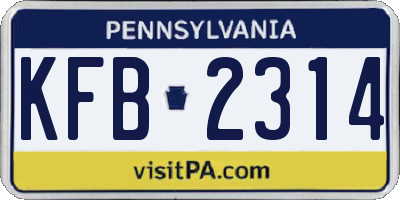 PA license plate KFB2314