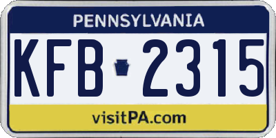 PA license plate KFB2315