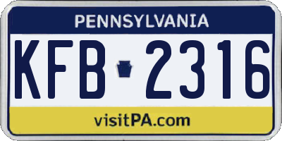PA license plate KFB2316