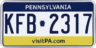 PA license plate KFB2317