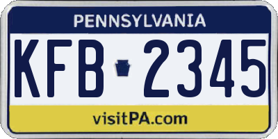 PA license plate KFB2345