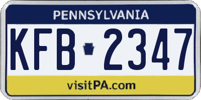 PA license plate KFB2347