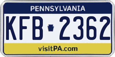 PA license plate KFB2362