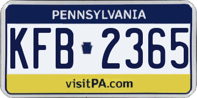 PA license plate KFB2365