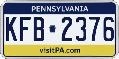 PA license plate KFB2376