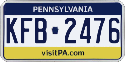 PA license plate KFB2476