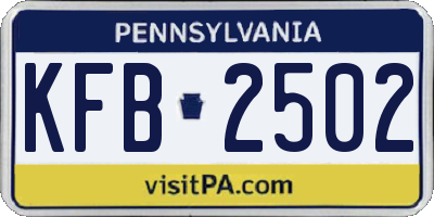 PA license plate KFB2502