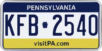 PA license plate KFB2540