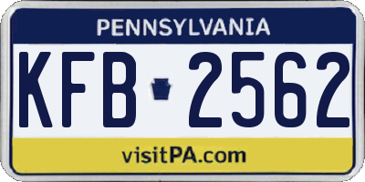 PA license plate KFB2562