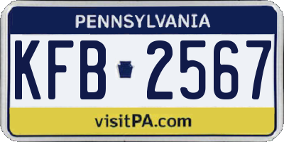 PA license plate KFB2567