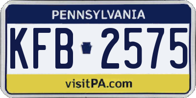 PA license plate KFB2575