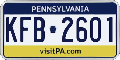 PA license plate KFB2601