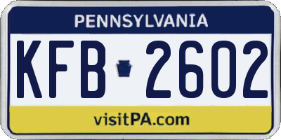 PA license plate KFB2602