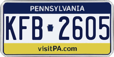 PA license plate KFB2605