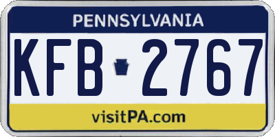 PA license plate KFB2767