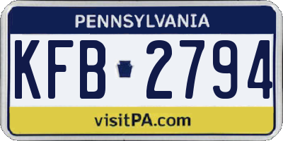 PA license plate KFB2794