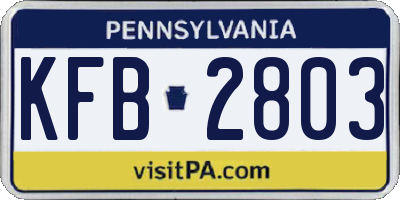 PA license plate KFB2803