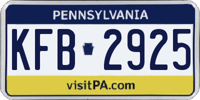 PA license plate KFB2925