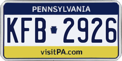 PA license plate KFB2926