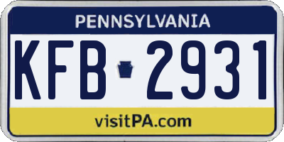 PA license plate KFB2931