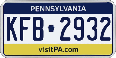PA license plate KFB2932