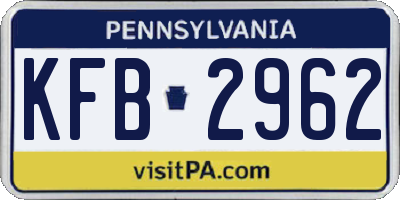 PA license plate KFB2962