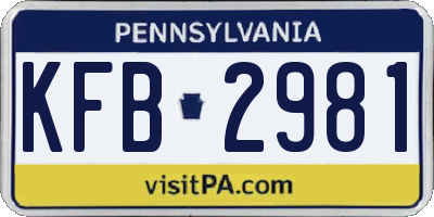 PA license plate KFB2981