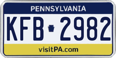PA license plate KFB2982