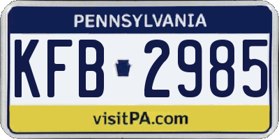 PA license plate KFB2985